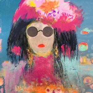 Rosina Santillana's mixed media painting of a woman with sunglasses