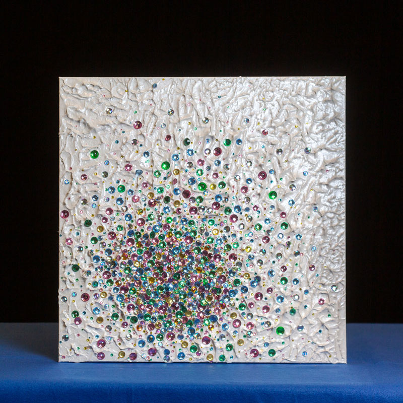 Charlene Chuck Heilman "Cake Series" Painting, white textured canvas with multicoloured rhinestones embedded in patterns