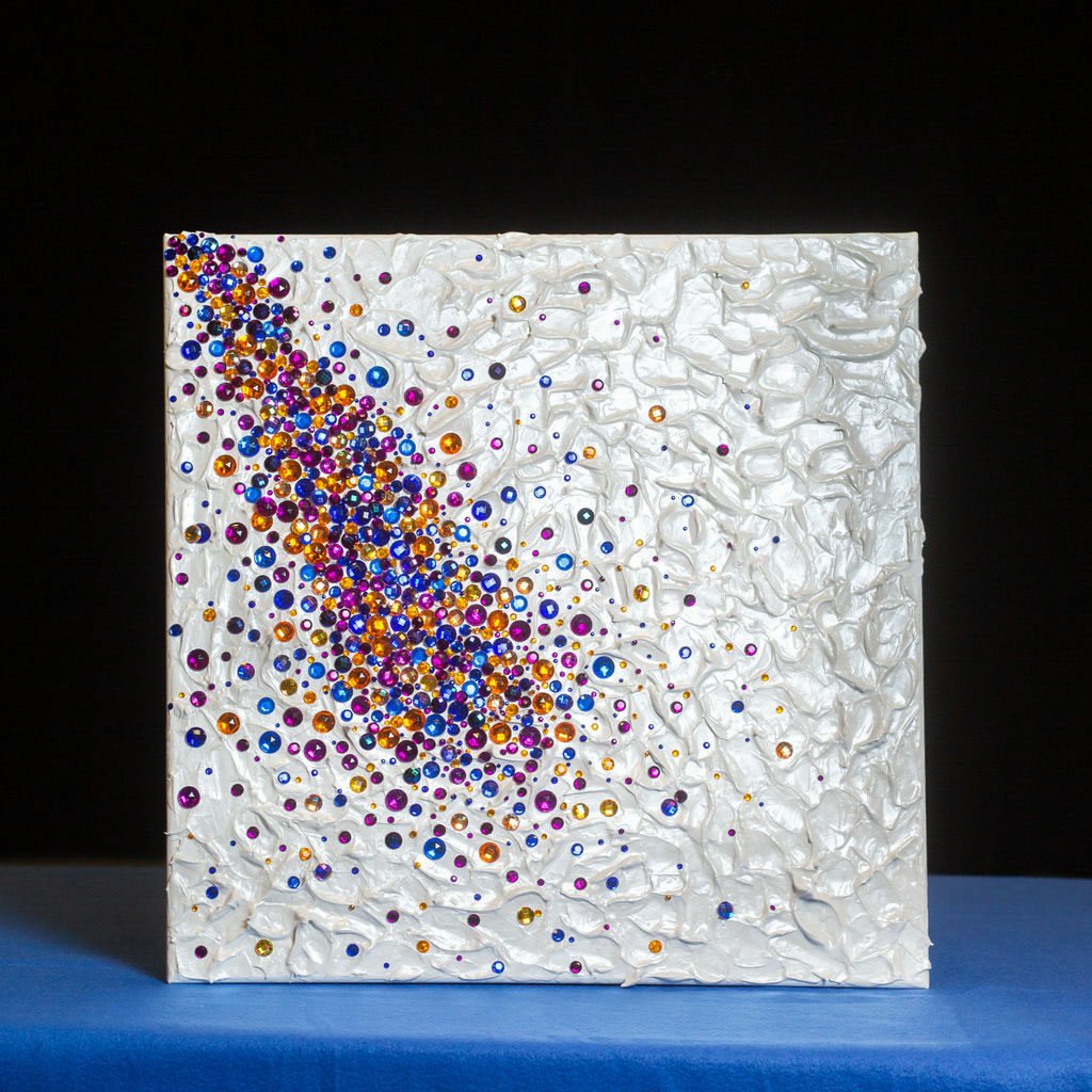 Charlene Chuck Heilman "Cake Series" Painting, white textured canvas with multicoloured rhinestones embedded in patterns